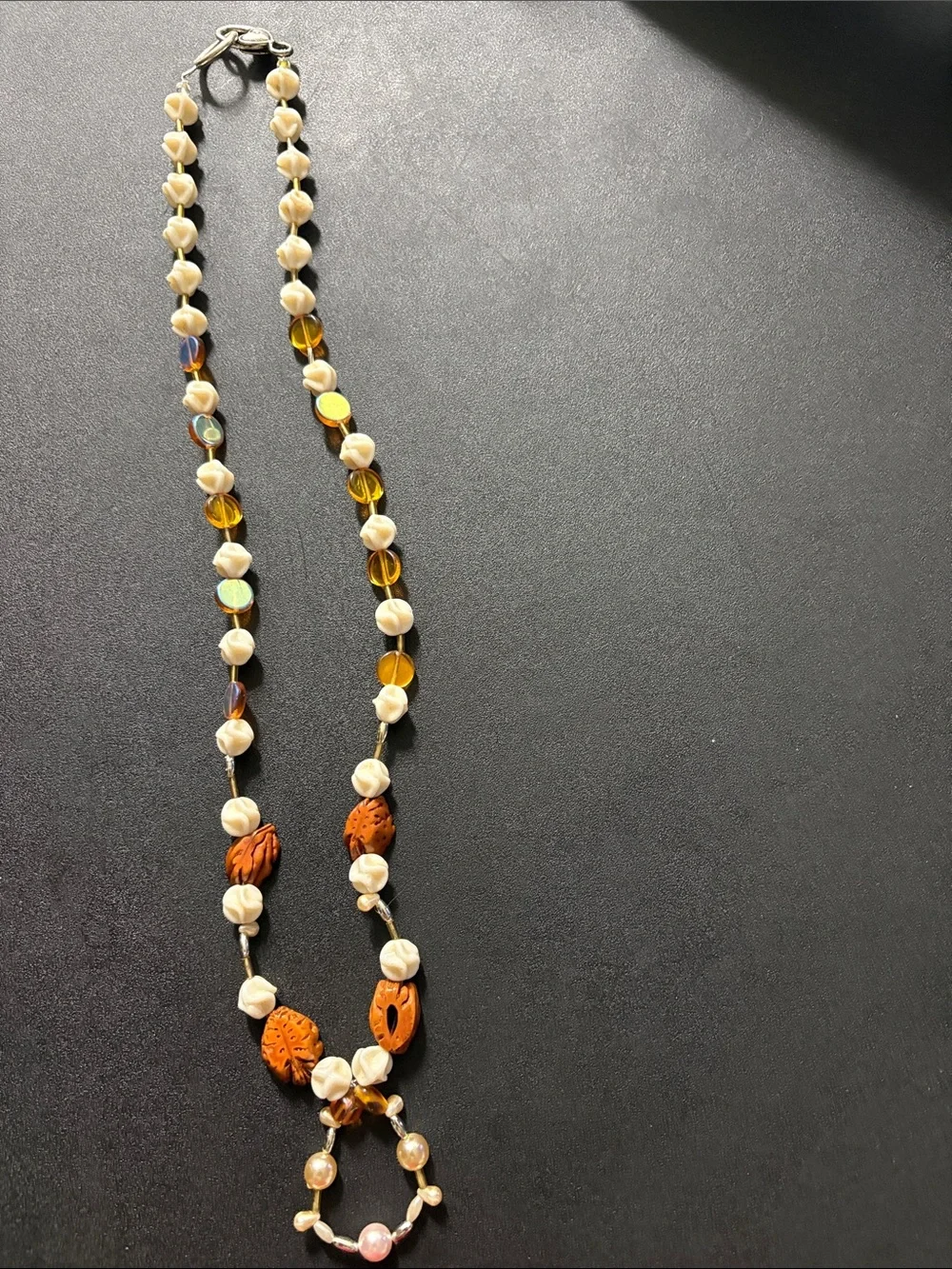 Handmade Cream and Amber Bead Necklace - Artisan Women Jewelry